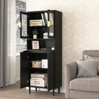 Kitchen Pantry Storage Cabinet, Glass Door Kitchen Hutch Cabinet with Storage Compartment, 71" High Buffet Sideboard Modern Cupboard for Snacks, Spices & Wine, Black