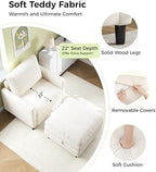 Welzona 3-Layers Cloud Accent Chair with Ottoman, 33" Teddy Reading Chair | Comfy Teddy Fabric, Washable Covers, Tool-Free Setup, All-wood Arm Chair and Ottoman Sets for Living Room, Bedroom, Beige