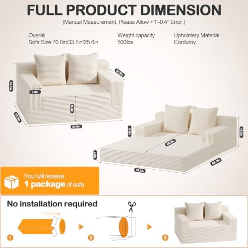 Erament Convertible Sofa Bed, Loveseat Folding Floor Futon Sleeper Sofa Couch...