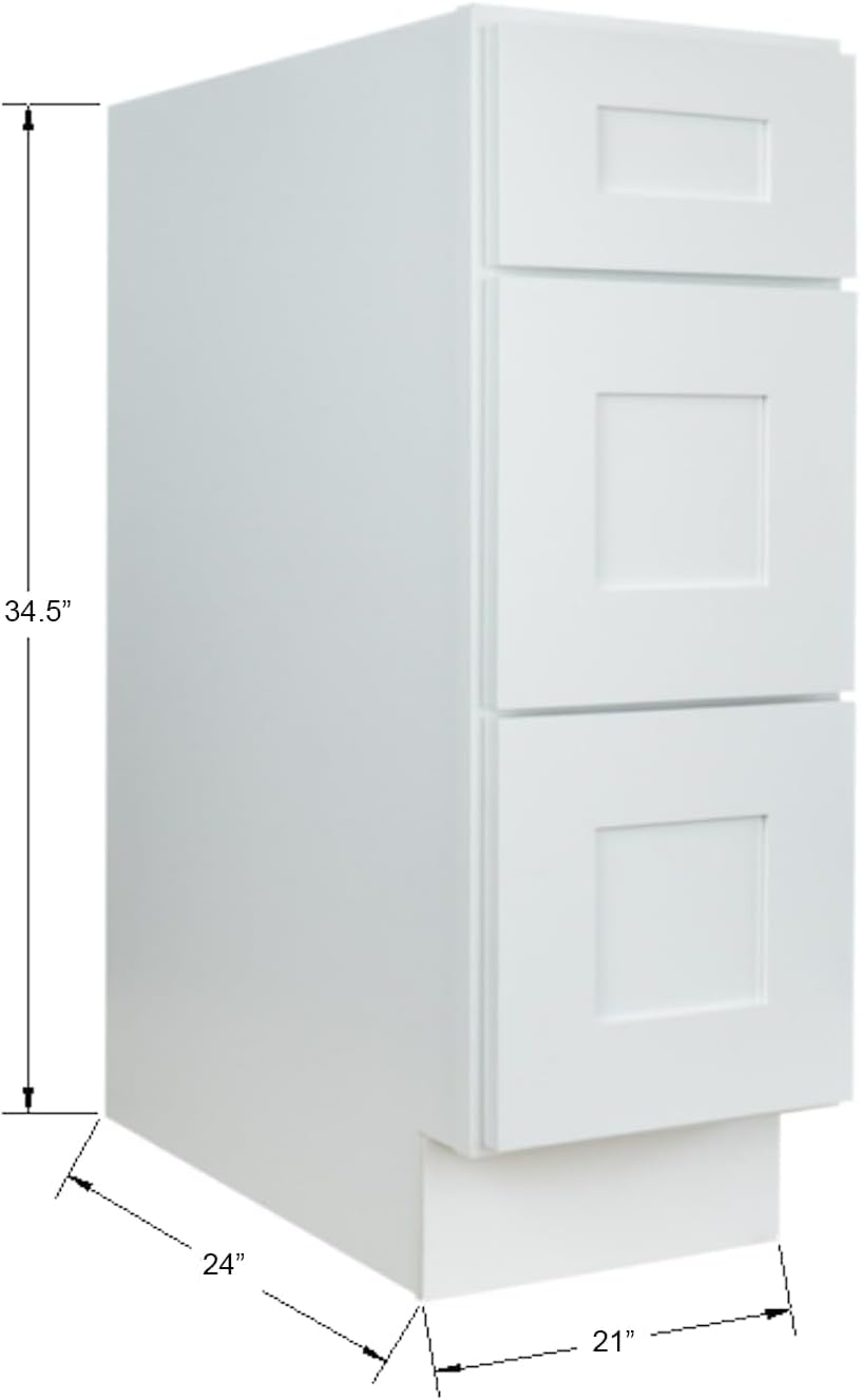 Hollywood Fabiani Design Drawer Base Kitchen Cabinet 21 in. W x 24 in. D x 34-1/2 in. H, Shaker White - Solid Wood Frame, 1/2-Inch Cabinet-Grade Plywood Box, Soft-Close Drawers, Ready to Assemble
