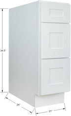 Hollywood Fabiani Design Drawer Base Kitchen Cabinet 21 in. W x 24 in. D x 34-1/2 in. H, Shaker White - Solid Wood Frame, 1/2-Inch Cabinet-Grade Plywood Box, Soft-Close Drawers, Ready to Assemble