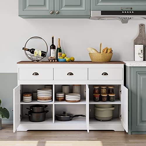 Keyluv White Buffet Cabinet Storage Sideboard Farmhouse Server Bar Wine Cabin...