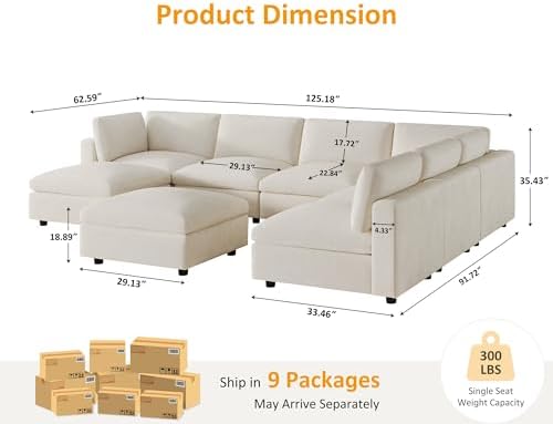 VANOMi Sectional Modular Sofa,Large U Shape Sectional Couch,Chenille,Beige | ...
