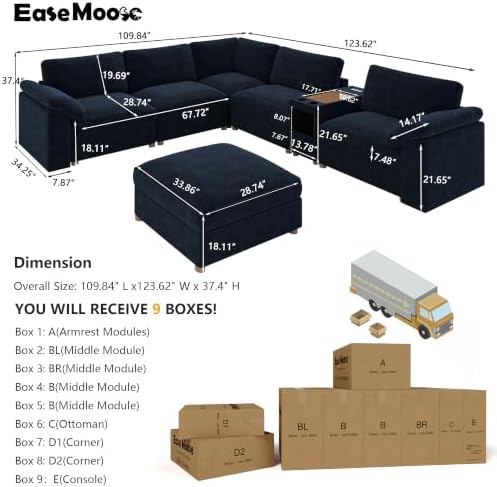 EASE MOOSE Oversized Sectional Sofa, L Shape Modular Deep Seat Couch | Extra ...