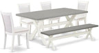 East West Furniture X097MZ001-6 6 Piece Kitchen Table Set Contains a Rectangle Dining Table with X-Legs and 4 Cream Linen Fabric Upholstered Chairs with a Bench, 40x72 Inch, Multi-Color