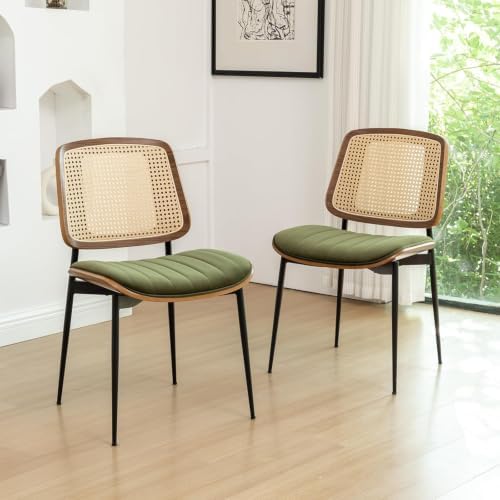 Rattan Dining Room Chairs Set of 4, Mid Century Modern Kitchen Chairs,Green V...
