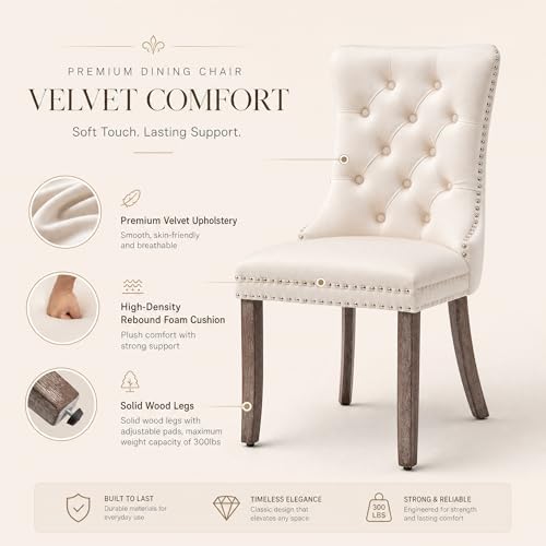 Velvet Dining Chairs, Tufted Kitchen & Dining Room Chairs, Beige, Set of 6