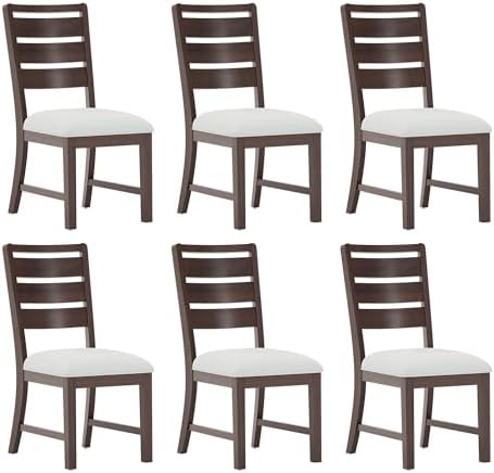COLAMY Wooden Dining Chairs Set of 6, Farmhouse Upholstered Dining Room Chair...