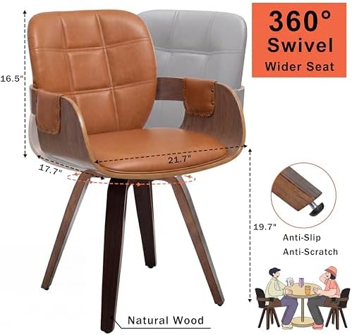Mid Century Modern Swivel Dining Chair with Arms, Walnut Desk Chair