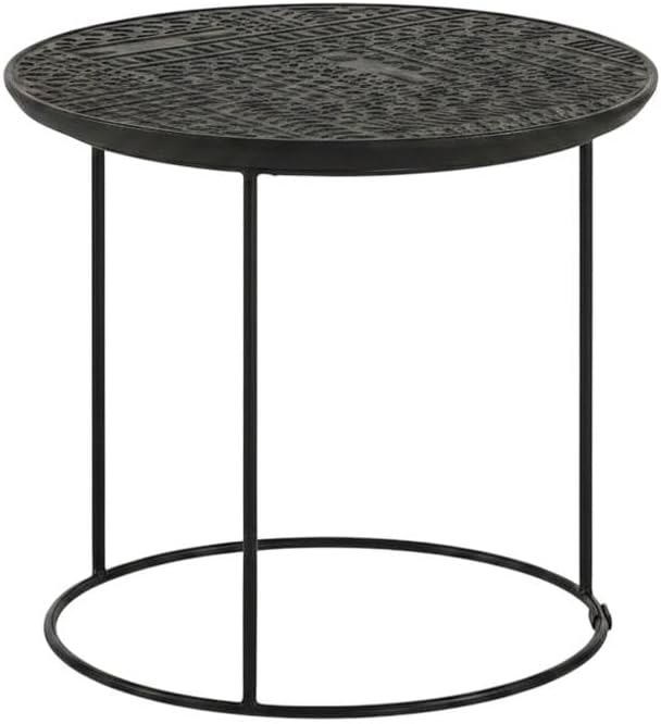 Furnifact Mango Wood Round Nesting Table 2-Piece, Nesting Coffee Table Set fo...