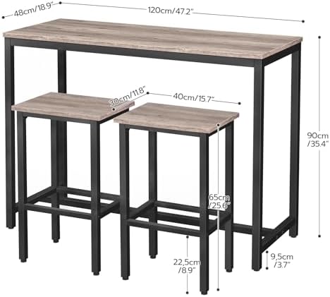 HOOBRO Bar Table and Chairs Set, 47.2” Rectangular Pub Table with 2 Stools fo...