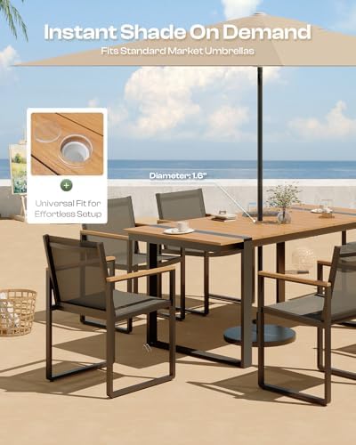Full Grounded Outdoor Dining Set, Aluminum Patio Table and Chairs