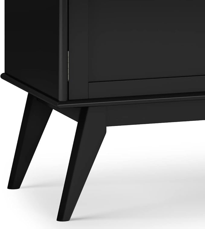 SIMPLIHOME Draper TV Stand - 60 inch Wide Solid Wood Low Media Console in Black, Mid Century Modern Entertainment Center for Living Room for TVs up to 65 Inches with Cabinets and Cable Management