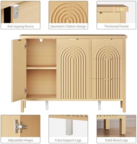 Sideboard Buffet Cabinet with Storage - Fluted Accent Coffee Bar Cabinets Kit...