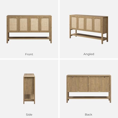 SICOTAS Boho Rattan 110" Long Sideboard Buffet Cabinet with Storage Doors