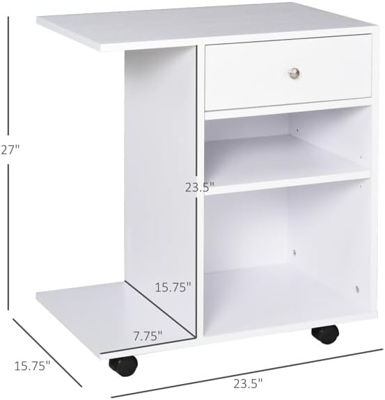 23.5" W x 15.75" D x 27" H White End Table, Side Table, Mobile...