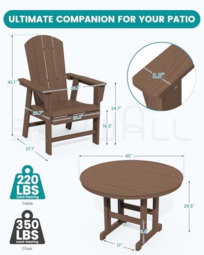 SERWALL 5-Piece Patio Dining Set, 45" Table & 4 Adirondack Chairs, B...