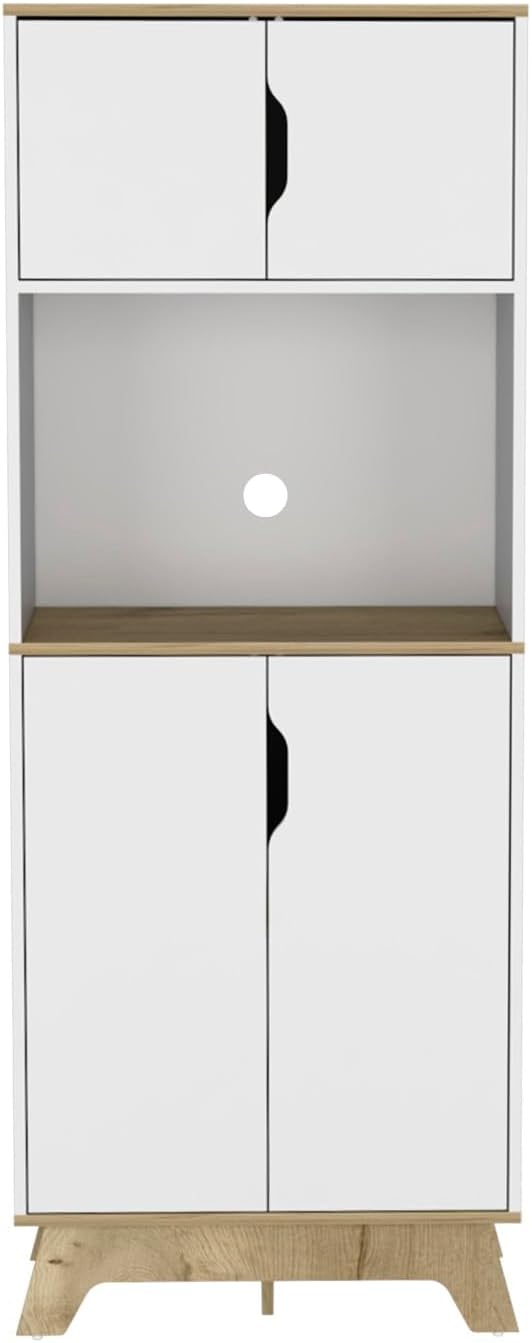 Pamplona Microwave Tall Cabinet - Light Oak & White Finish for Kitchen St...