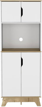 Pamplona Microwave Tall Cabinet - Light Oak & White Finish for Kitchen Storage