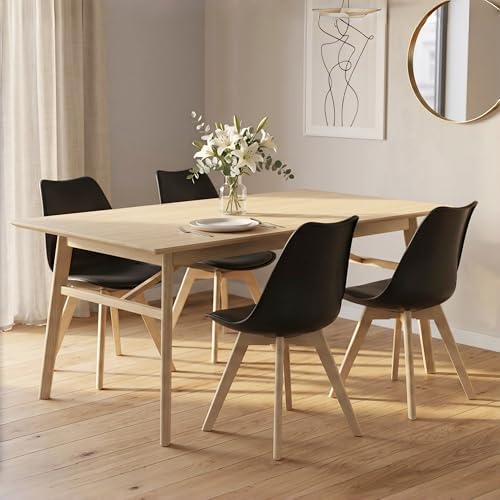 Dining Chairs Set of 4, PU Leather Kitchen Chairs,Wood Legs (Black, 4 PC)