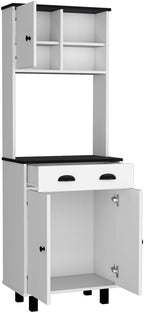 23.6" D*13.7" W*66.5" H Freestanding Kitchen Pantry with Dawer, 2 Shelves, Top Single Door & Lower Double Door, Rectangular Storage Cabinet, Modern, for Living Room, Dining Room, White
