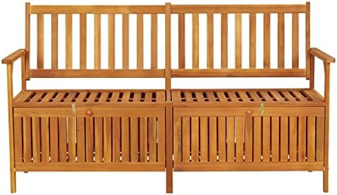 Solid Acacia Wood Storage Bench, Large Outdoor Garden Patio Seating with Stor...