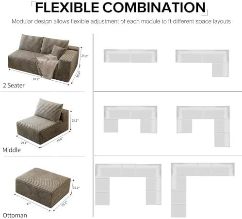 139.4" Modular Sectional Sofa Couch, Oversized U-Shaped Minimalist Couches with 2 Ottomans Chaise and 2 Middle Seats, Modern Deep Seat Cloud Plush Corduroy Sofas Set for Living Room, 8 Seater, Camel