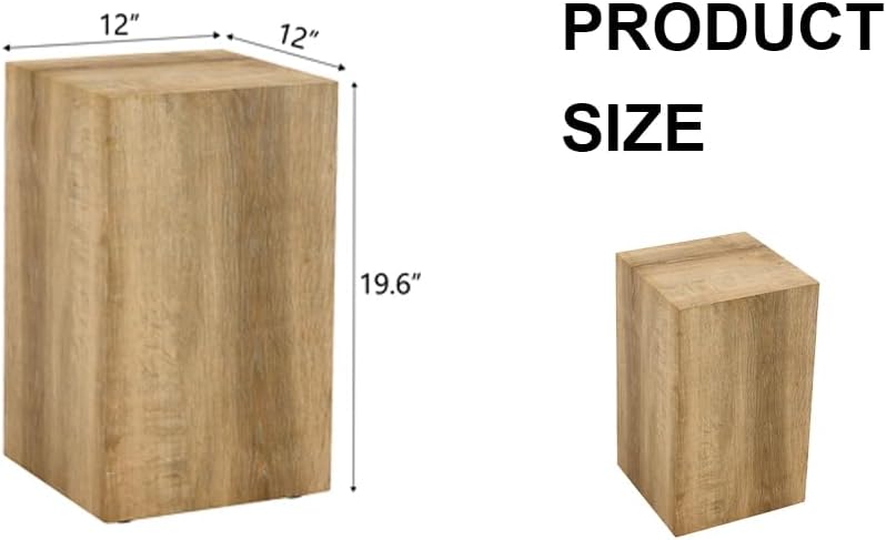 Natural Wood Marble Texture Side Table, MDF End Table, 11.8 x 11.8 x 19.6 Inc...