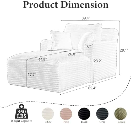 65.4" Chaise Lounge Chair Indoor, Oversized Couch | No Assembly, Cloud C...