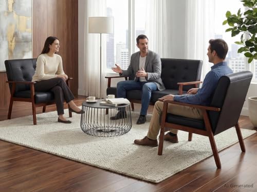 JIASTING Wooden Loveseat Sofa and Accent Chair Set of 2, Office