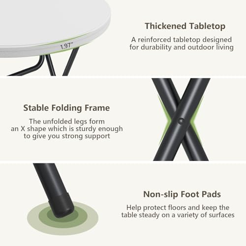 Folding Table 2 Pack, 32 Inch Foldable Cocktail Bar, High Top Round Folding B...