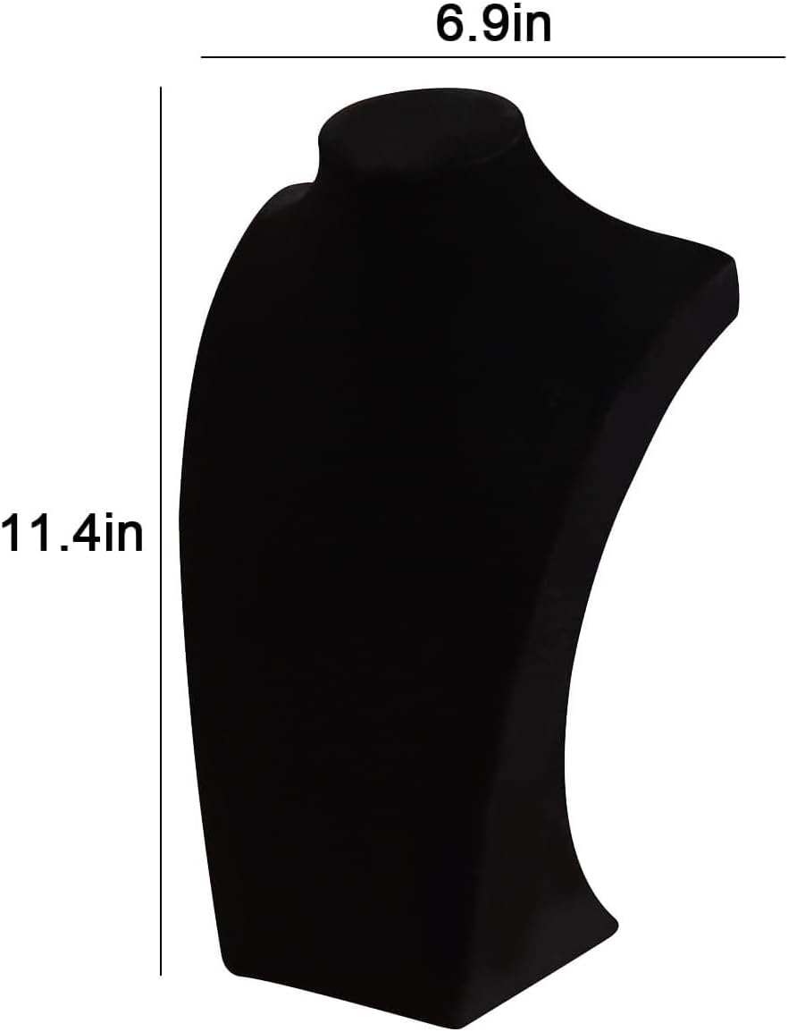 Necklace Bust Stand for Selling, Black Velvet Necklace Display Holder, Jewelry Necklace Organizer Rack for Home Use or Shop Show (11"Height)