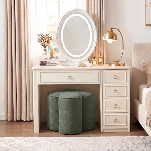 Zesthouse Flower Pouf Ottomans Foot Rest Set of 2, Linen Poofy Ottomans | Lar...