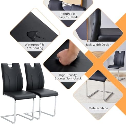 Black Dining Chairs Set of 6, Modern Faux Leather Upholstered Chairs | High B...