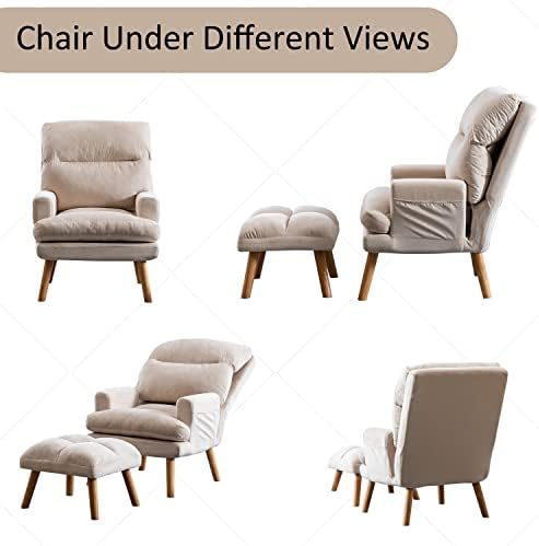 INZOY Accent Chairs with Ottoman Set, Modern Velvet Armchair with Adjustable ...
