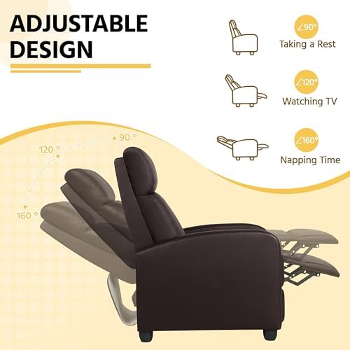 Yaheetech Recliner Chair with 3 Adjustable Angles Living Room Chairs Brown