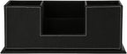 KINGFOM Office Supplies Desk Organizer PU Leather Storage Box 4 Divided Compartments for Pen Business Card Remote Control Mobile Phone Cosmetics Collection Holder (Black)