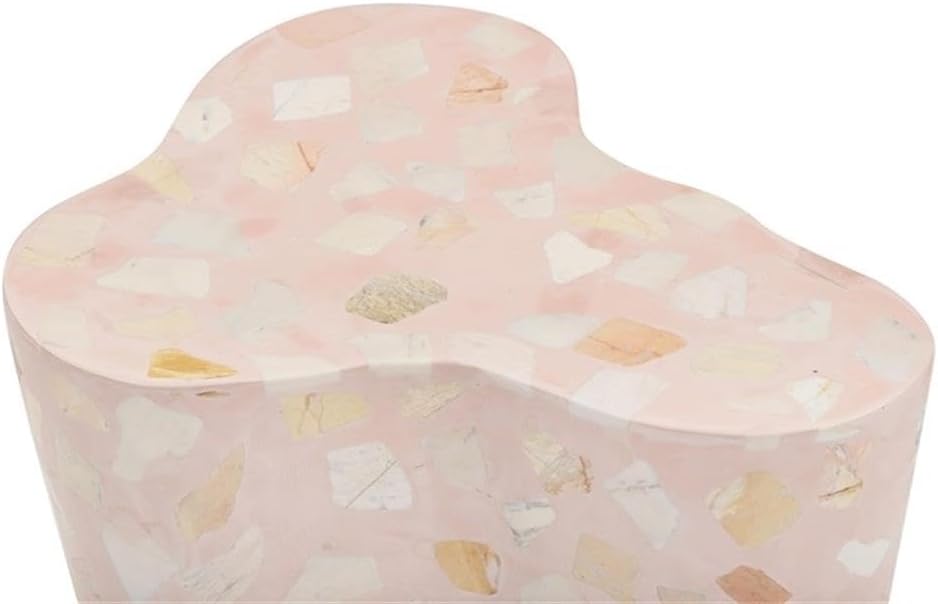 Pemberly Row Contemporary Slab Terrazzo Side Table, Sunset Pink Finish, Concr...