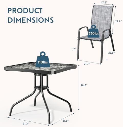 Arlopu 5 Pieces Outdoor Patio Dining Set, Glass Table and Textilene Chair