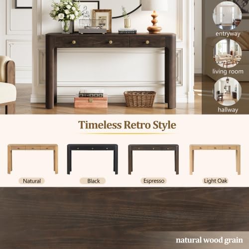 Bellemave 52" Rustic Console Table with 3 Drawers & Curved Corners, ...