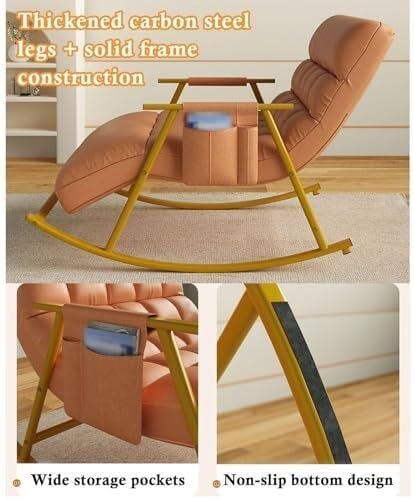 Lazy Sofa Rocking Chair Double Position Glider with Storage Pocket, Soft Cush...