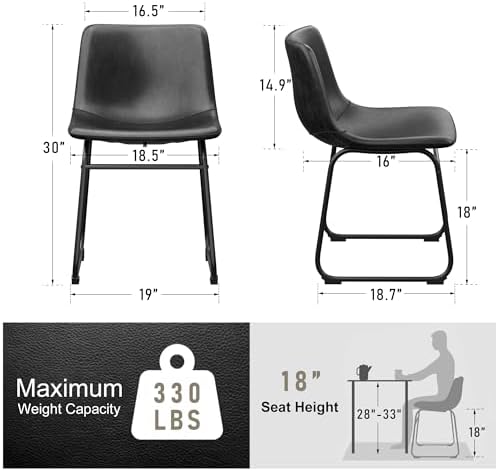 REONEY Dining Chairs Set of 6, 18" PU Leather Dinner Chairs, Black