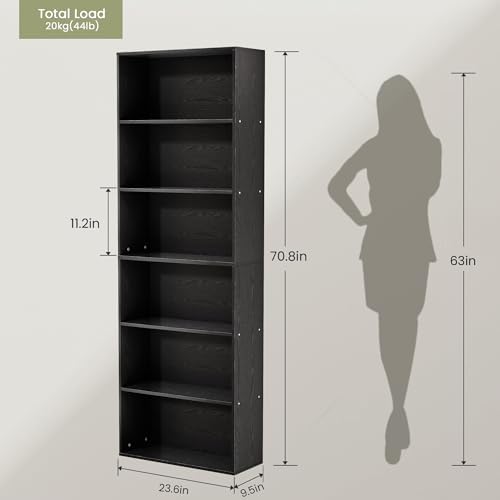 GRUSIGN 71" Tall 6-Tier Bookshelf, Large Open Display Bookcase with Ampl...