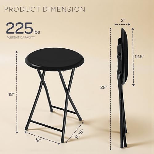 Lavish Home Portable Folding Stool with Backless Seat, Black, 18 Inch