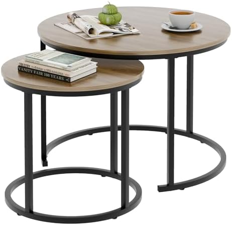 aboxoo Coffee Table Nesting Side Round Table Set of 2 End Table with Sturdy M...