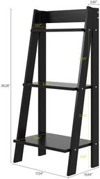 Jela-USA Solid Pine Wood 3 Shelf Ladder Bookshelf, Black