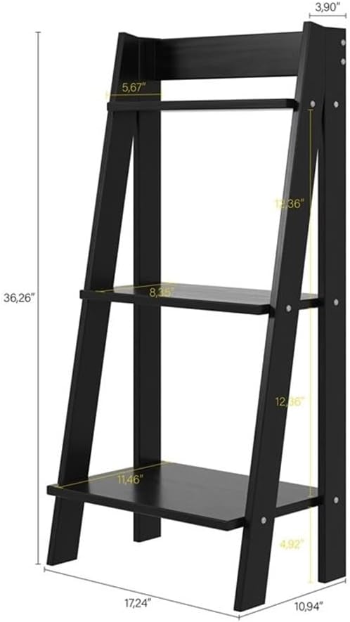 Jela-USA Solid Pine Wood 3 Shelf Ladder Bookshelf, Black