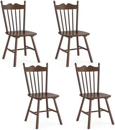 LUE BONA Wooden Dining Chairs Set of 4, Windsor Dining Chair with Thickened B...