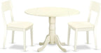 East West Furniture DLAD3-LWH-LC 3 Piece Dining Room Furniture Set Contains a Round Dining Table with Dropleaf and 2 Faux Leather Upholstered Chairs, 42x42 Inch, Linen White