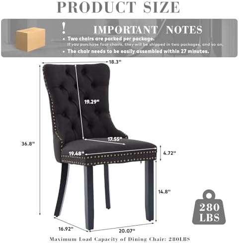 SoarFlash Linen Fabric Dining Chair Set of 6, Upholstered Tufted Dining Room ...